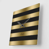 Modern Design Black And Gold Stripes Pattern Square Wall Clock (Angle)