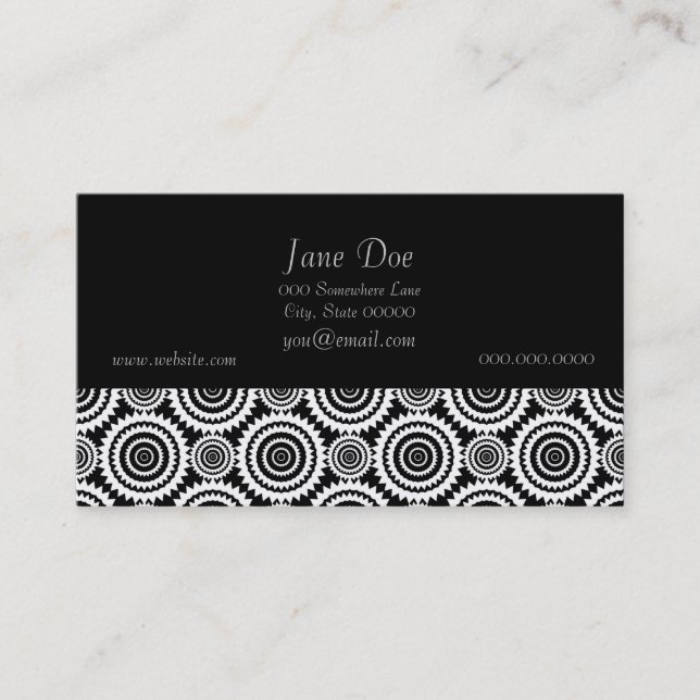 Modern Design Black and White Kaleidoscope Pattern Business Card (Front)