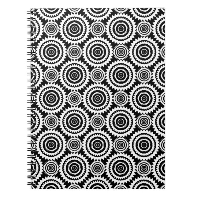 Modern Design Black and White Kaleidoscope Pattern Spiral Notebook (Front)