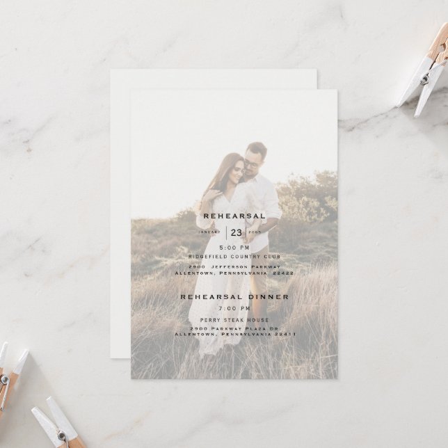 Modern Design Bridal Couple Photo Rehearsal Invita Invitation (Front/Back In Situ)