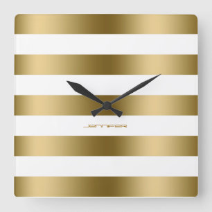 Modern Design Gold Stripes Over White Background Square Wall Clock