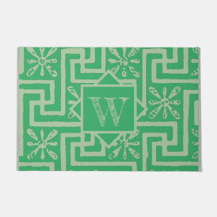 Modern design greenery greek key pattern monogram  doormat