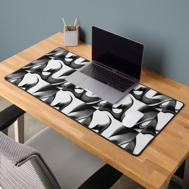 Modern Design Liquid Shapes Black Wht Grey Pattern Desk Mat (Office 2)