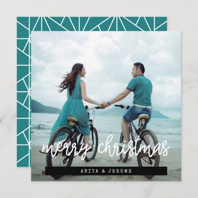 Modern Design Merry Christmas Square Photo Holiday Card (Front/Back)