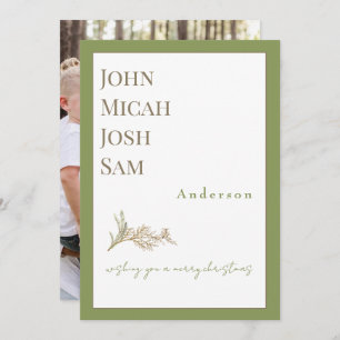 Modern Design Photo Moss Green Christmas Holiday Card