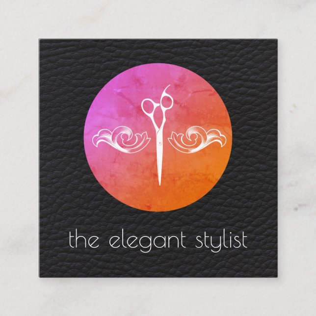 Modern Design with Leather Background Stylist Square Business Card (Front)
