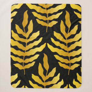 Modern design with leaves. Tropical leaves of gold Sherpa Blanket