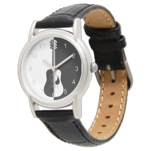 Modern designer black and white guitar Ladies wris Watch