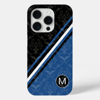 Modern designer damask monogrammed stripes iPhone 15 pro case