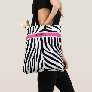 Modern designer personalised zebra stripe Ladies Tote Bag