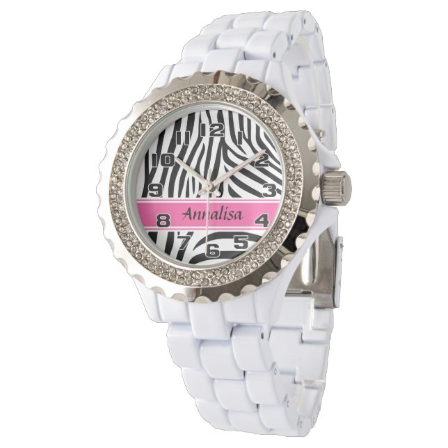 Modern designer personalised zebra stripe Ladies Watch (Angled)