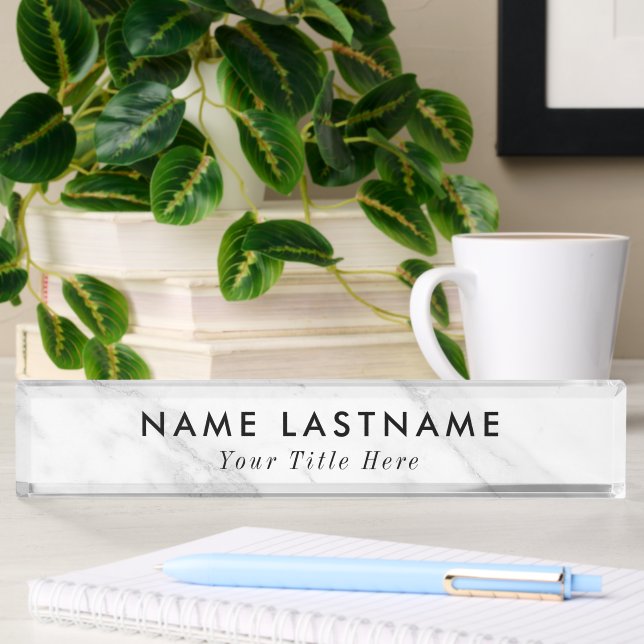 Modern desk name plate with editable name & title 