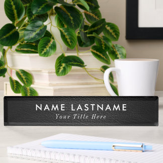 Modern desk name plate with editable name & title