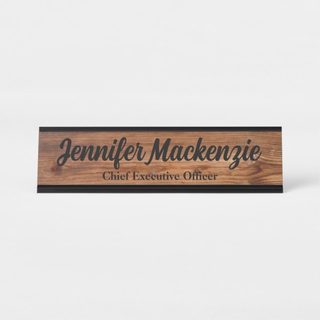 Modern Desk Name Plate Wood Grain Rustic (Front)