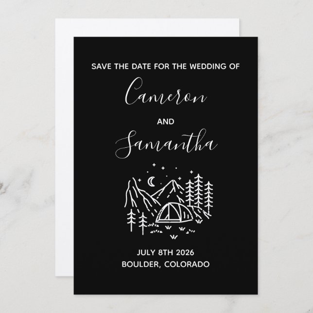 Modern destination camping wedding save the date (Front/Back)