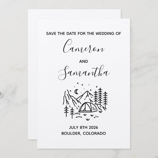 Modern destination camping wedding save the date (Front/Back)