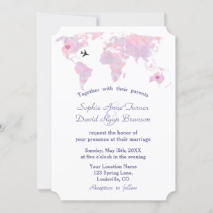Modern Destination Wedding Watercolor World Map Invitation
