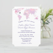Modern Destination Wedding Watercolor World Map Invitation (Standing Front)