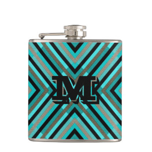 Modern Diagonal Chequered Shades of Green, Monogra Hip Flask
