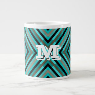 Modern Diagonal Chequered Shades of Green, Monogra Large Coffee Mug