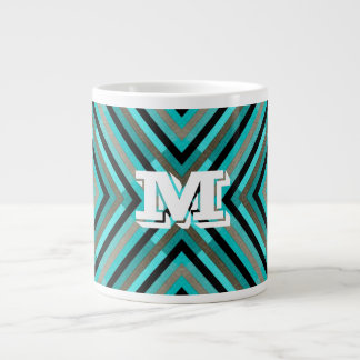 Modern Diagonal Chequered Shades of Green, Monogra Large Coffee Mug