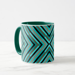 Modern Diagonal Chequered Shades of Green Pattern Mug