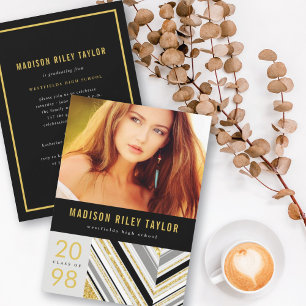 Modern Diagonal Glitter Stripes Graduation Party Invitation