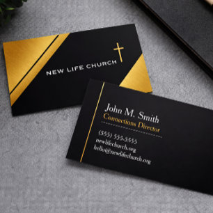Modern Diagonal Gold Band Church Business Cards