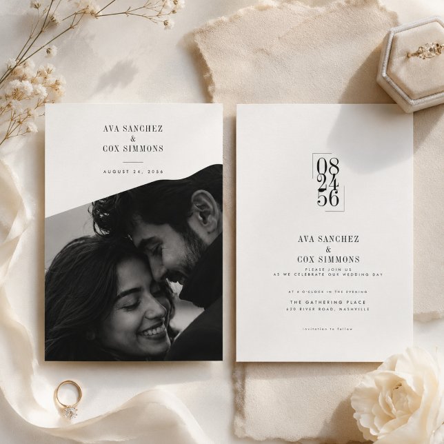 Modern Diagonal Photo Wedding  Invitation (Creator Uploaded)