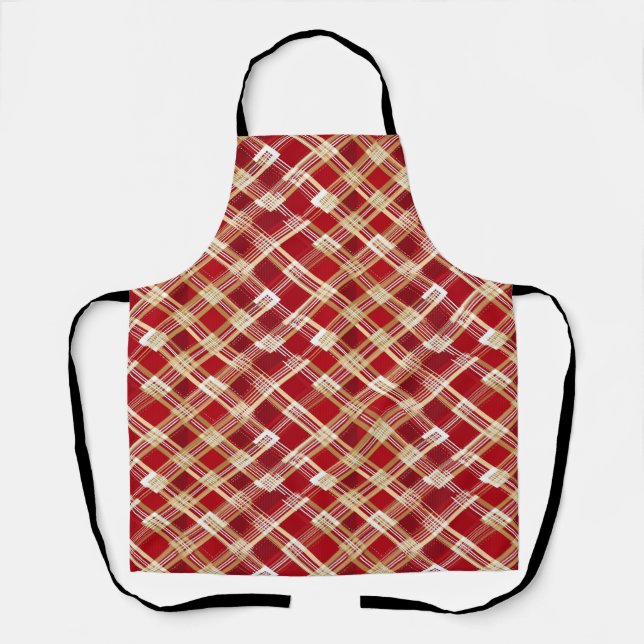 Modern Diagonal Red and White Plaid Pattern Apron (Front)