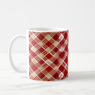 Modern Diagonal Red and White Plaid Pattern Coffee Mug