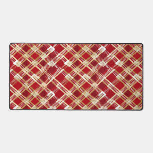 Modern Diagonal Red and White Plaid Pattern Desk Mat