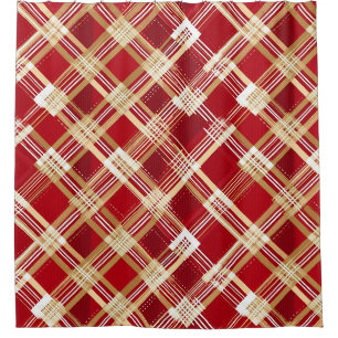 Modern Diagonal Red and White Plaid Pattern Shower Curtain
