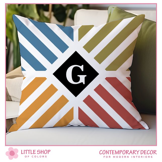 Modern Diagonal Stripes Customisable Initial Cushion (Creator Uploaded)