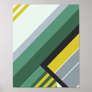 Modern Diagonal Stripes in Green, Yellow, & Grey Poster