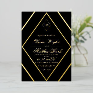 Modern Diamond Black Gold Wedding