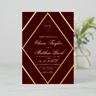 Modern Diamond Burgundy Gold Wedding