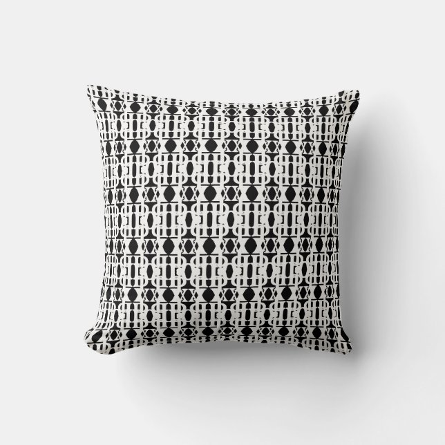Modern diamond pattern in black & white cushion (Front)