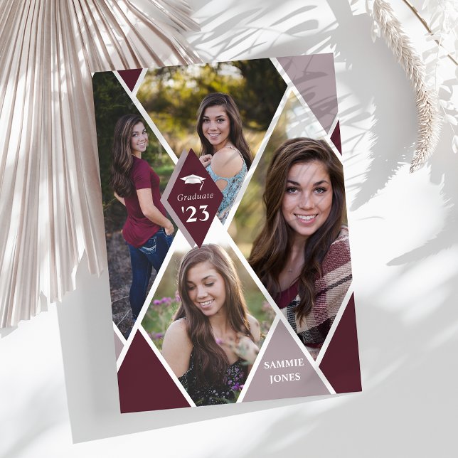 Modern Diamond Photo Collage Graduate Graduation Announcement (Creator Uploaded)