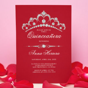 Modern Diamond Tiara Black RED QUINCEAÑERA Invitation