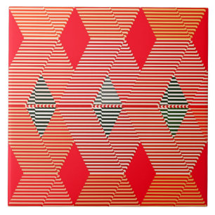 Modern Diamond Warp Print, Coral Orange Tile