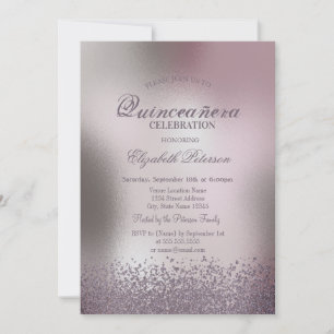 Modern Diamonds Rose Gold Metallic Quinceañera Invitation