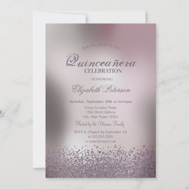 Modern Diamonds Rose Gold Metallic Quinceañera Invitation (Front)