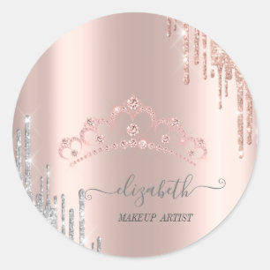 Modern Diamonds Tiara Rose Gold Silver Drips Classic Round Sticker