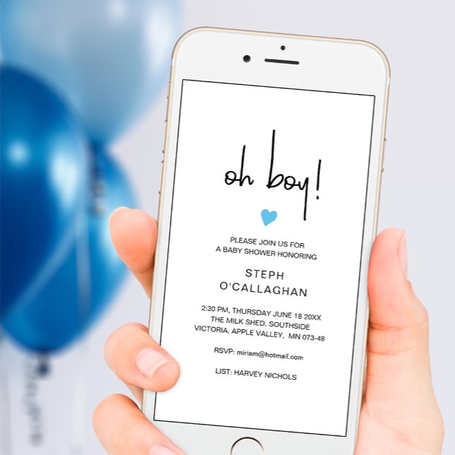 Modern Digital Boy Baby Shower Cellphone eVite Announcement (Creator Uploaded)