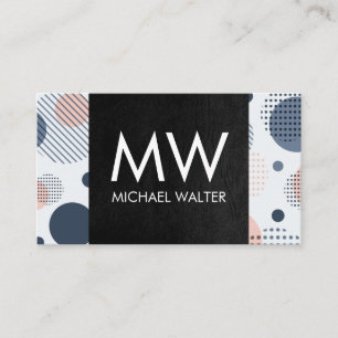 Modern Digital Geometric   Black Leather Business Card