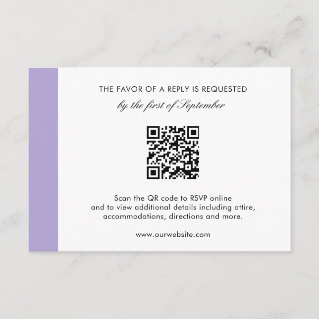 Modern Digital Lavender Purple QR Code Wedding RSVP Card (Front)