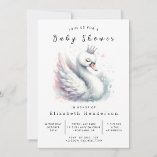 Modern Digital Swan Baby Shower Invitation