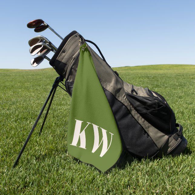 Modern Dill Green Monogram Initials Personalised Golf Towel (Green)