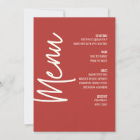 Modern Dinner Menu Red Wedding Thanksgiving